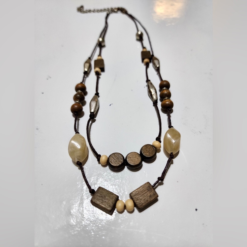 Brown and Cream Beaded Necklace